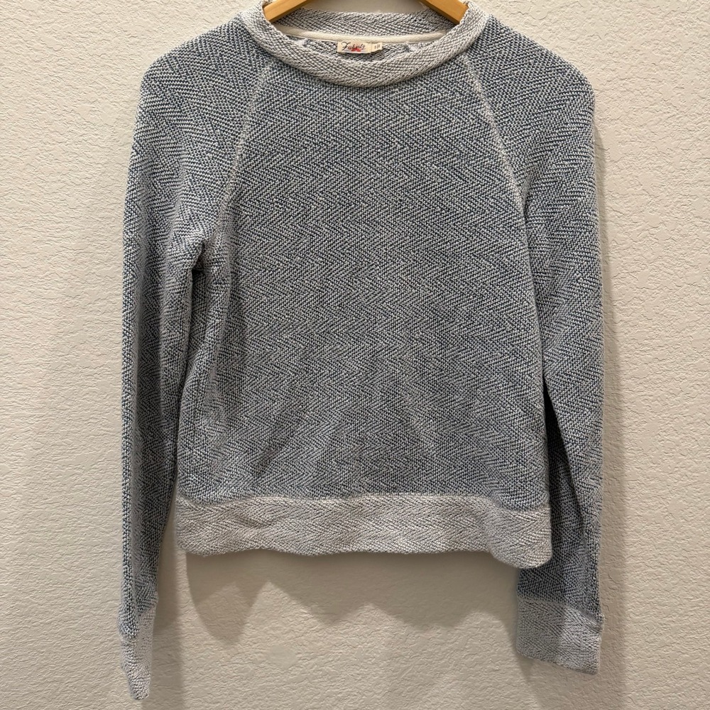 Faherty Brand Womens Blue White Herringbone Knit Raglan Sweatshirt Pullover S